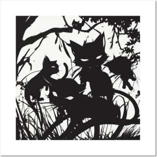 Kittens Shadow Silhouette Anime Style Collection No. 46 Posters and Art